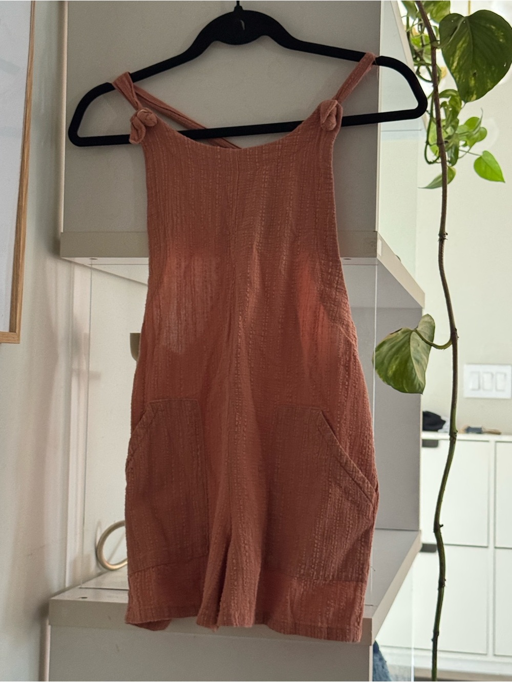art class Dusty Rose Pink Cotton Romper with Knotted Straps